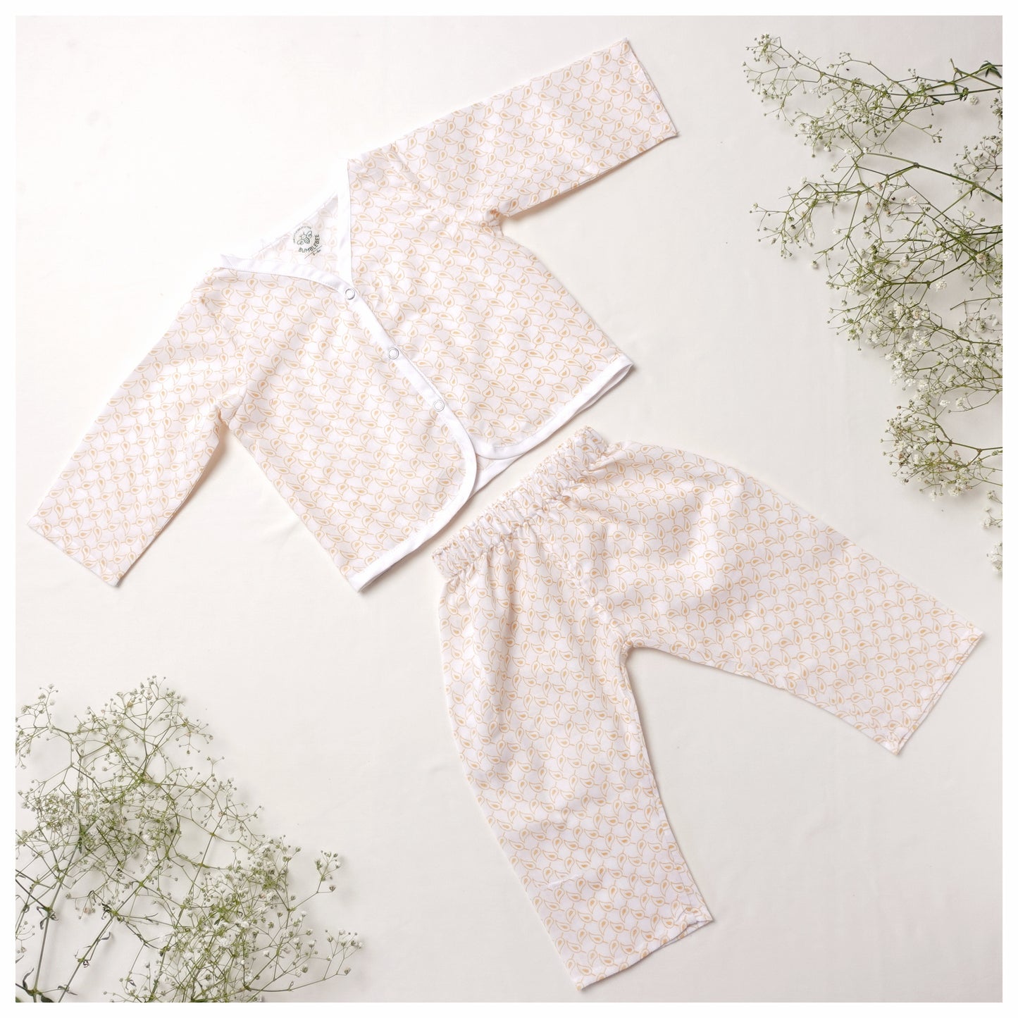 Beige Paisley Cotton Co-Ord Set Full Sleeves