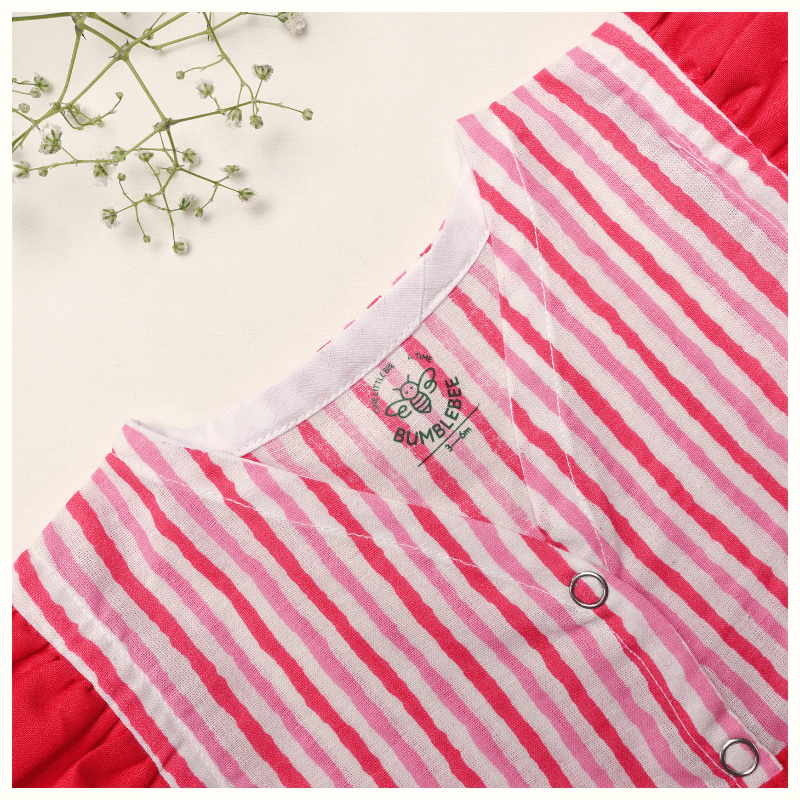 Berry Red Striped Cotton Frock