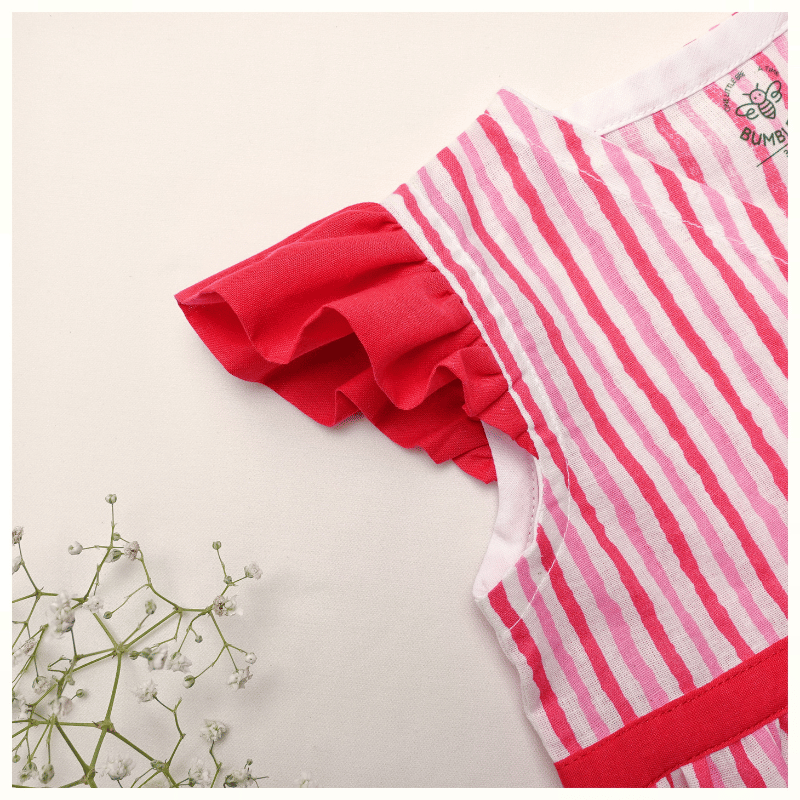 Berry Red Striped Cotton Frock