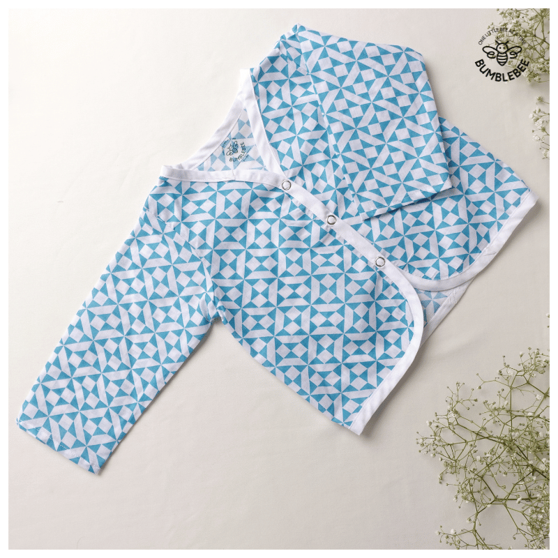 Blue Geometric Cotton Co-Ord Set Full Sleeves