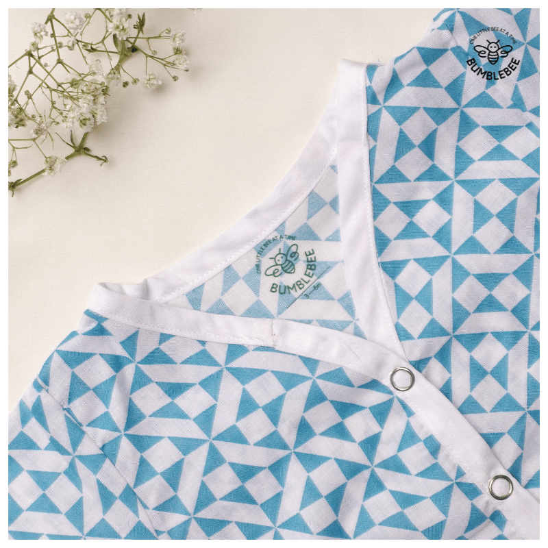 Blue Geometric Cotton Co-Ord Set Full Sleeves