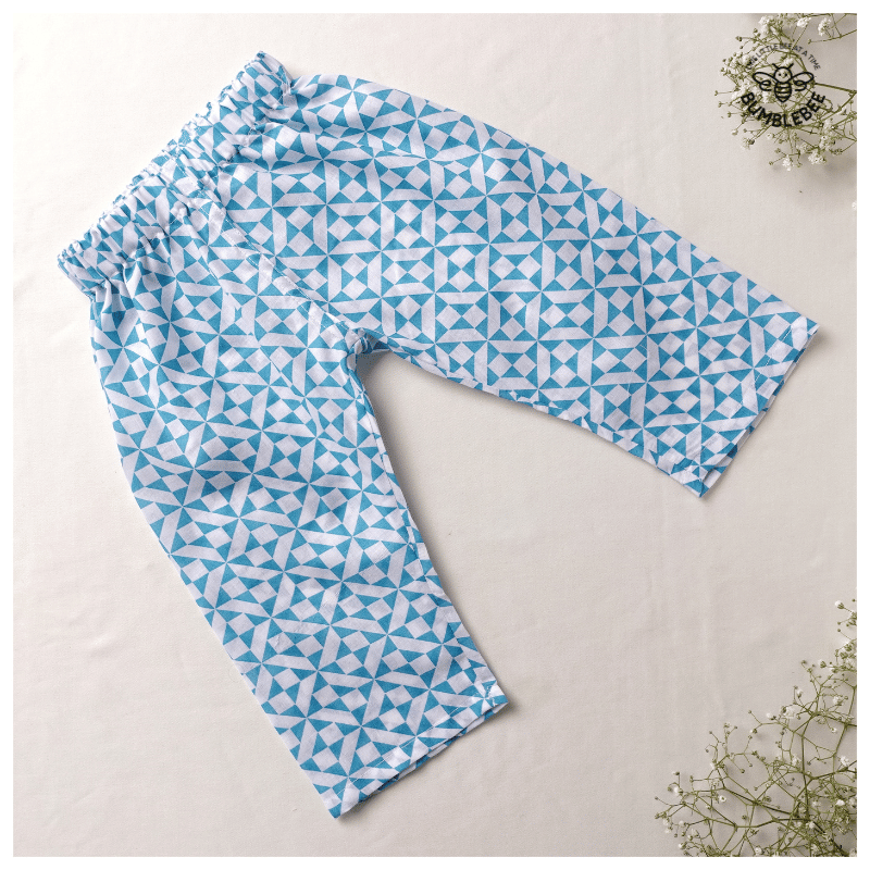 Blue Geometric Cotton Co-Ord Set Full Sleeves