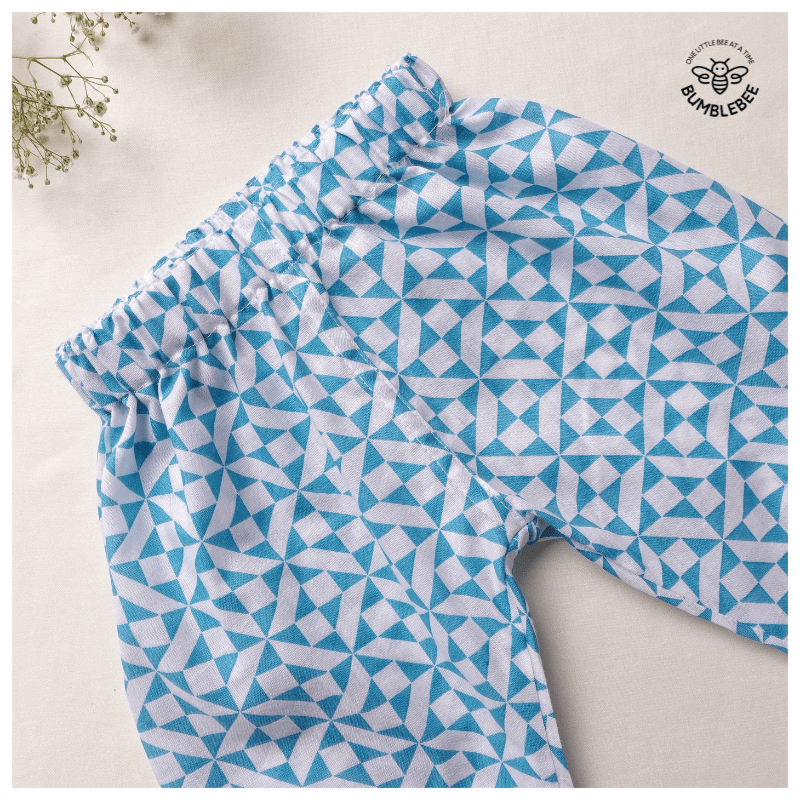 Blue Geometric Cotton Co-Ord Set Full Sleeves