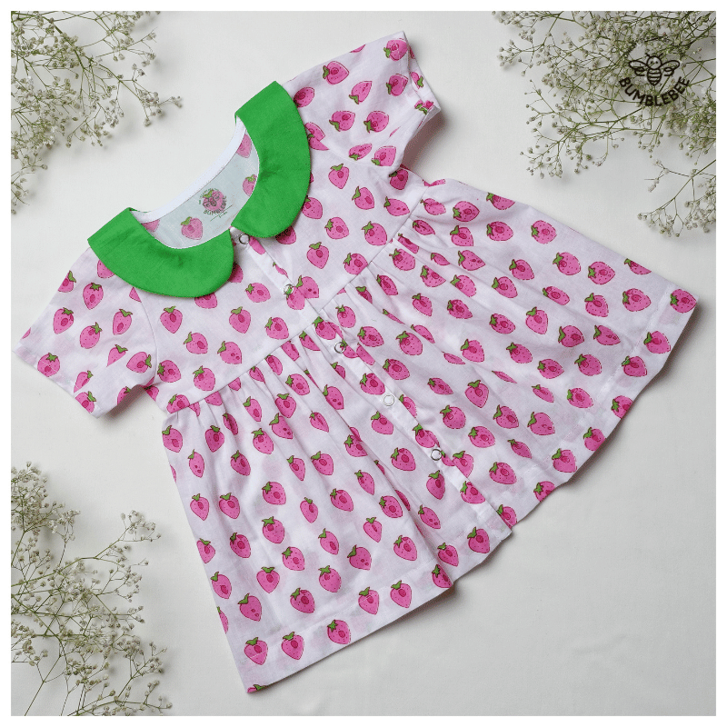 Green Strawberries Peter Pan Collar Frock Bumblebee Baby Wear