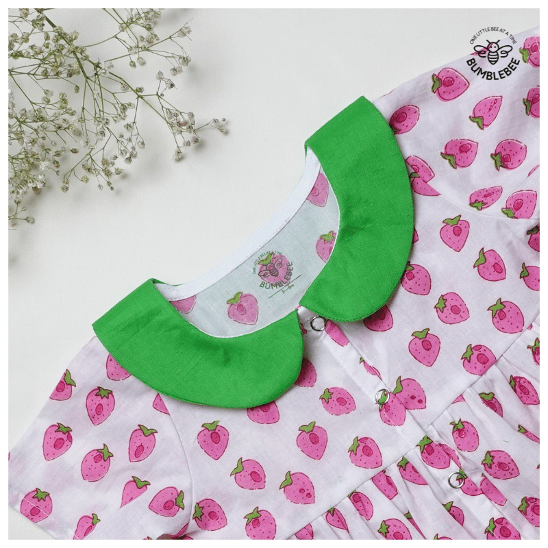 Green Strawberries Peter Pan Collar Frock
