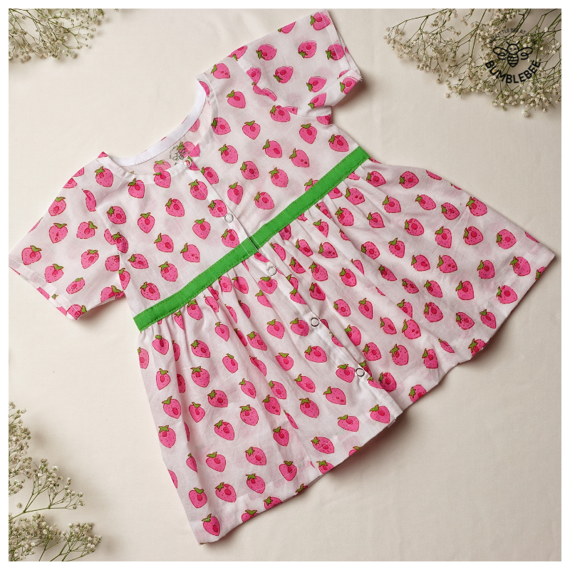 Strawberry Waistband Cotton Frock – Bumblebee Baby Wear