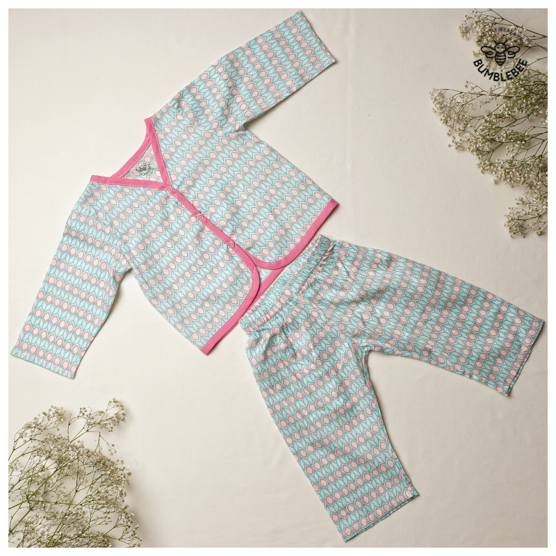 Pink Bias Cotton Co-Ord Set Full Sleeves