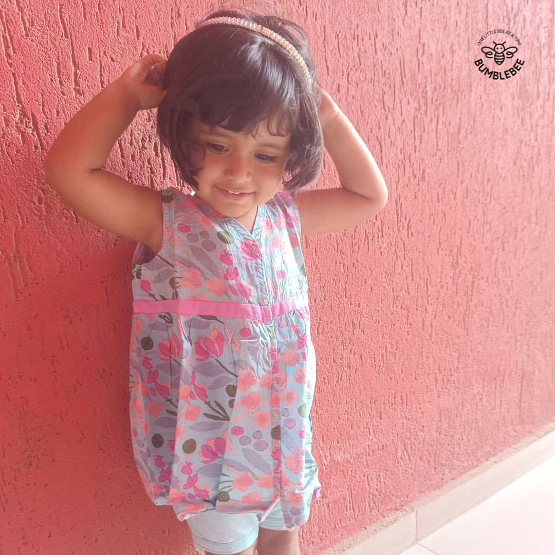 Pink on Blue Floral Cotton Dress