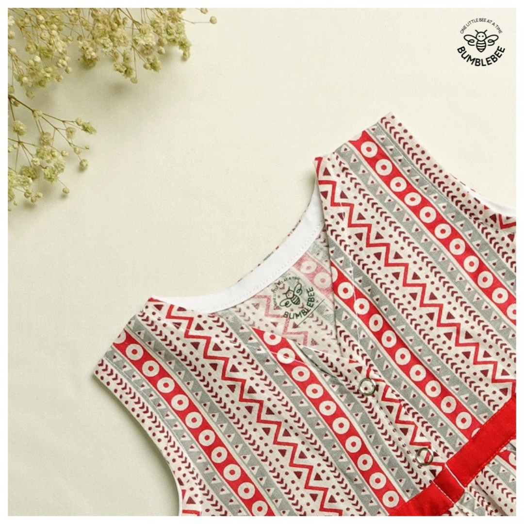Red Grey Aztec Cotton Dress