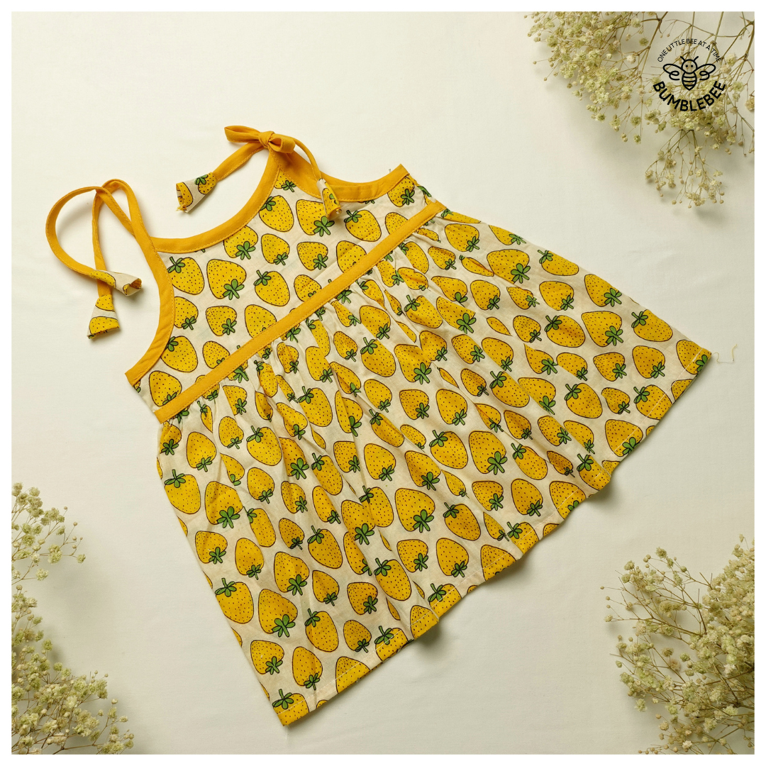 Yellow Strawberry Strappy Dress
