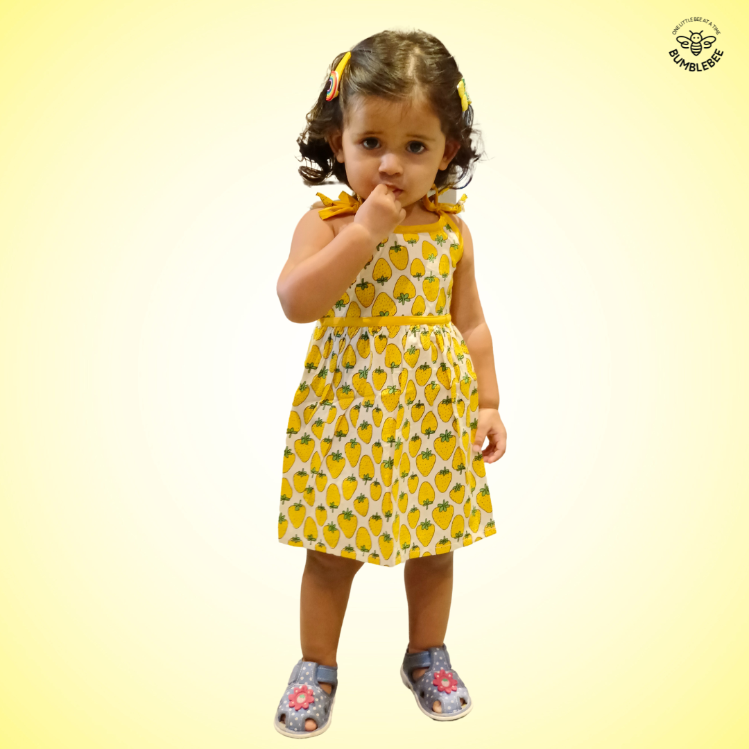 Yellow Strawberry Strappy Dress
