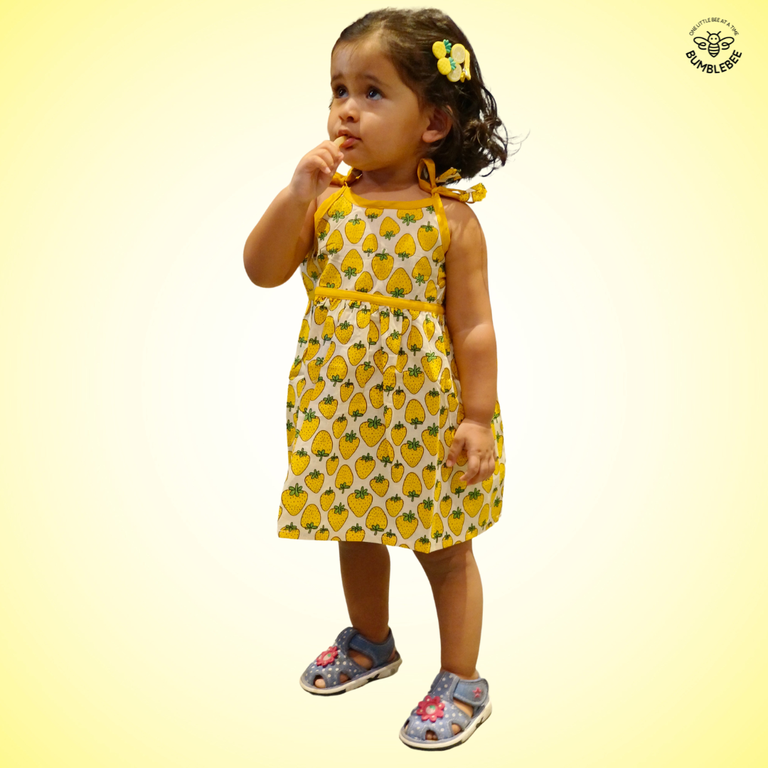 Yellow Strawberry Strappy Dress