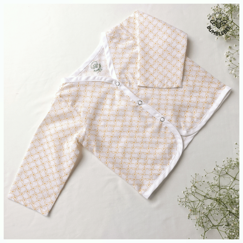 Beige Paisley Cotton Co-Ord Set Full Sleeves