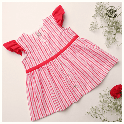 Berry Red Striped Cotton Frock