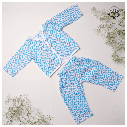 Blue Geometric Cotton Co-Ord Set Full Sleeves