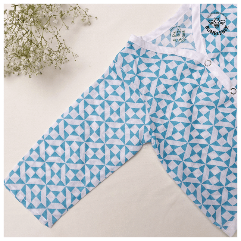 Blue Geometric Cotton Co-Ord Set Full Sleeves