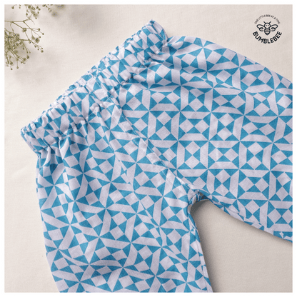 Blue Geometric Cotton Co-Ord Set Half Sleeves