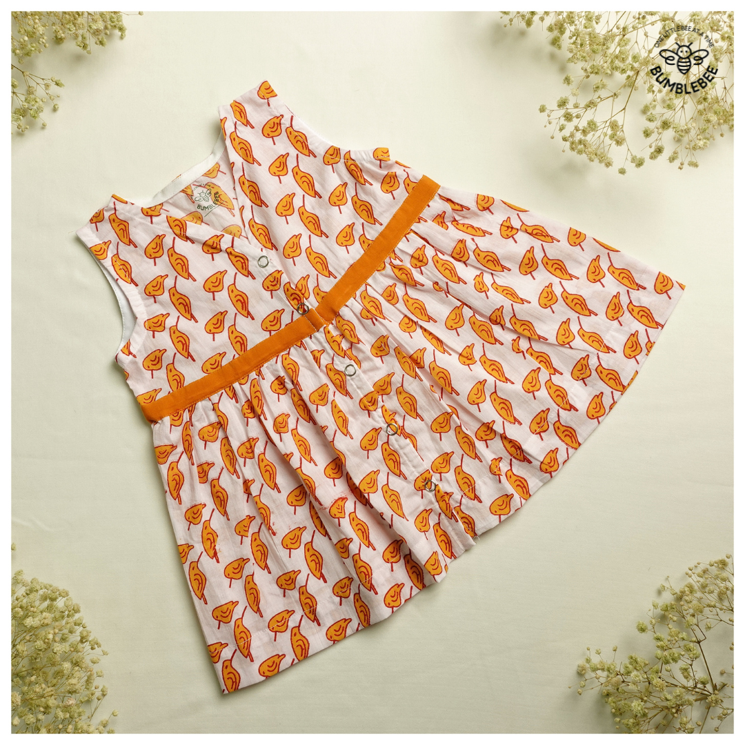 Orange Hummingbirds Cotton Dress