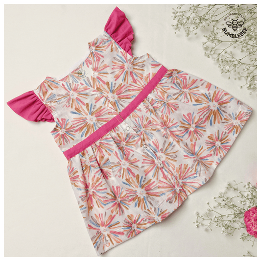 Pink Painted Flowers Cotton Frock