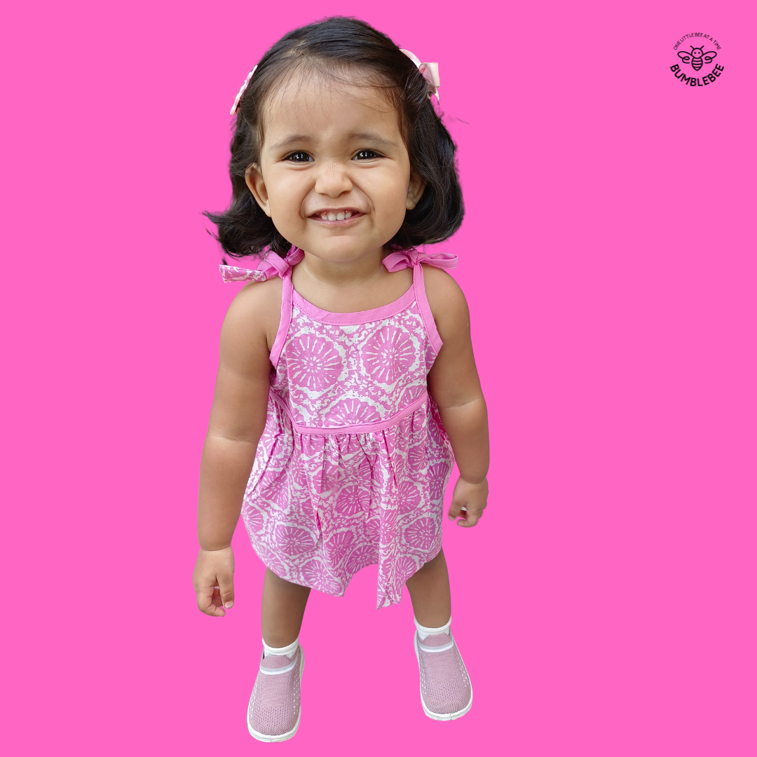 Pink Flowers Strappy Dress