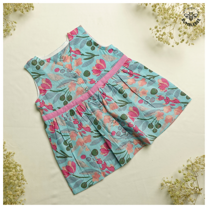 Pink on Blue Floral Cotton Dress