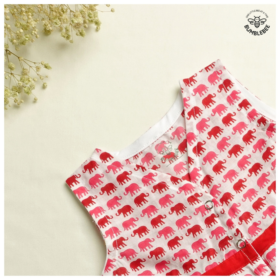 Red Elephants Cotton Dress