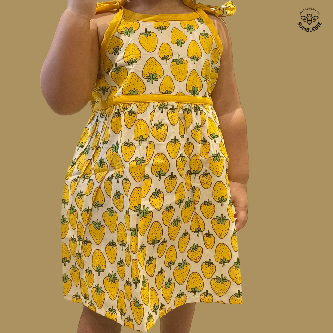 Yellow Strawberry Strappy Dress