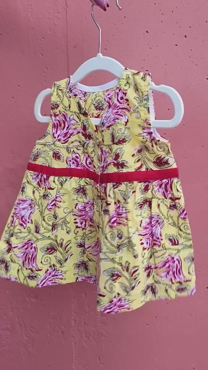 Yellow Pink Flowers Cotton Dress